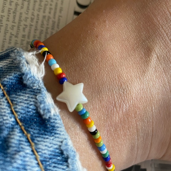 Multicolor Beaded Anklet, Rainbow Elastic Anklet, Decor Anklet, 90s Jewelry - Picture 3 of 3